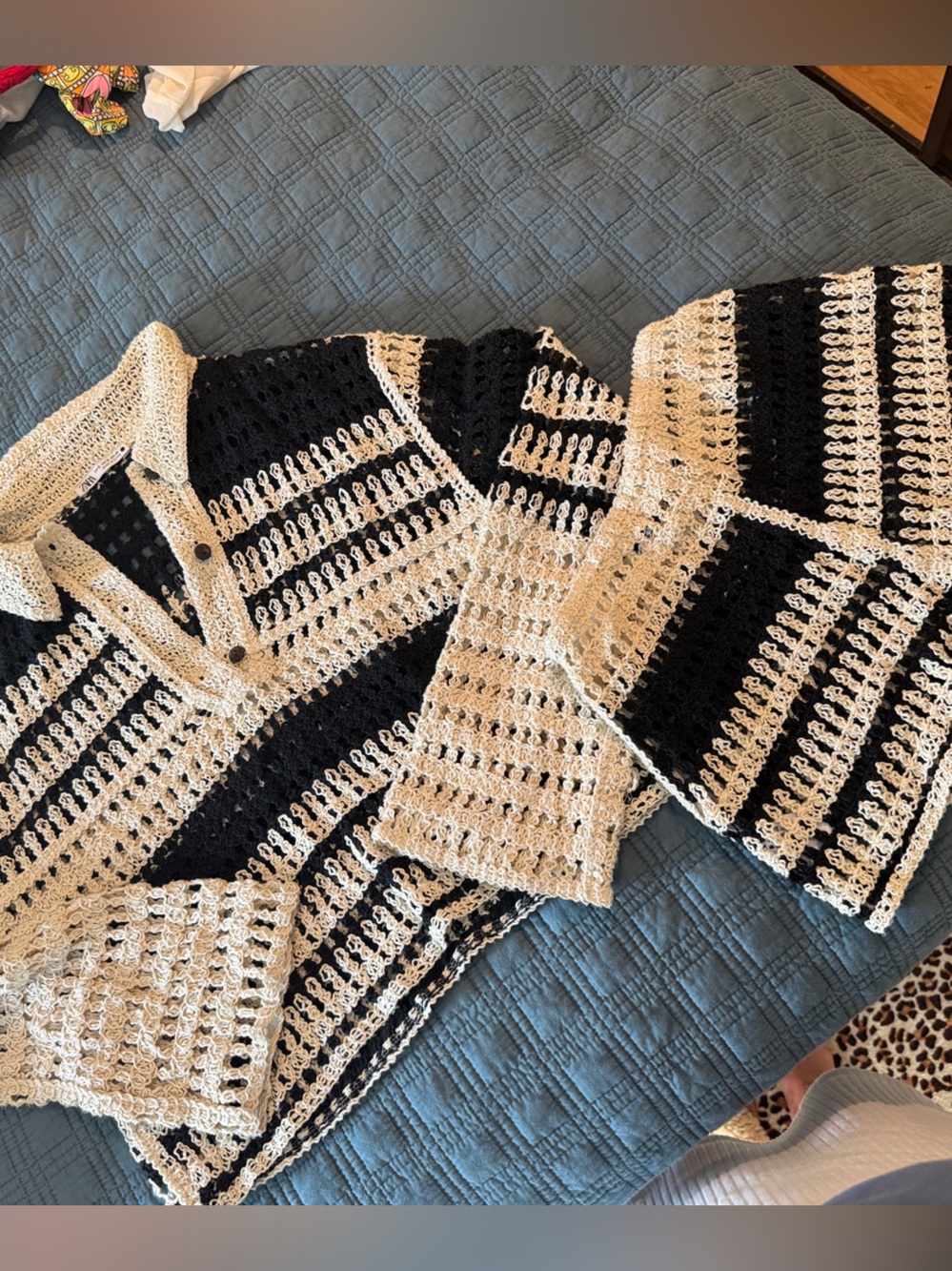 Zara Black and Cream Crochet Knit Women’s Sweater Set